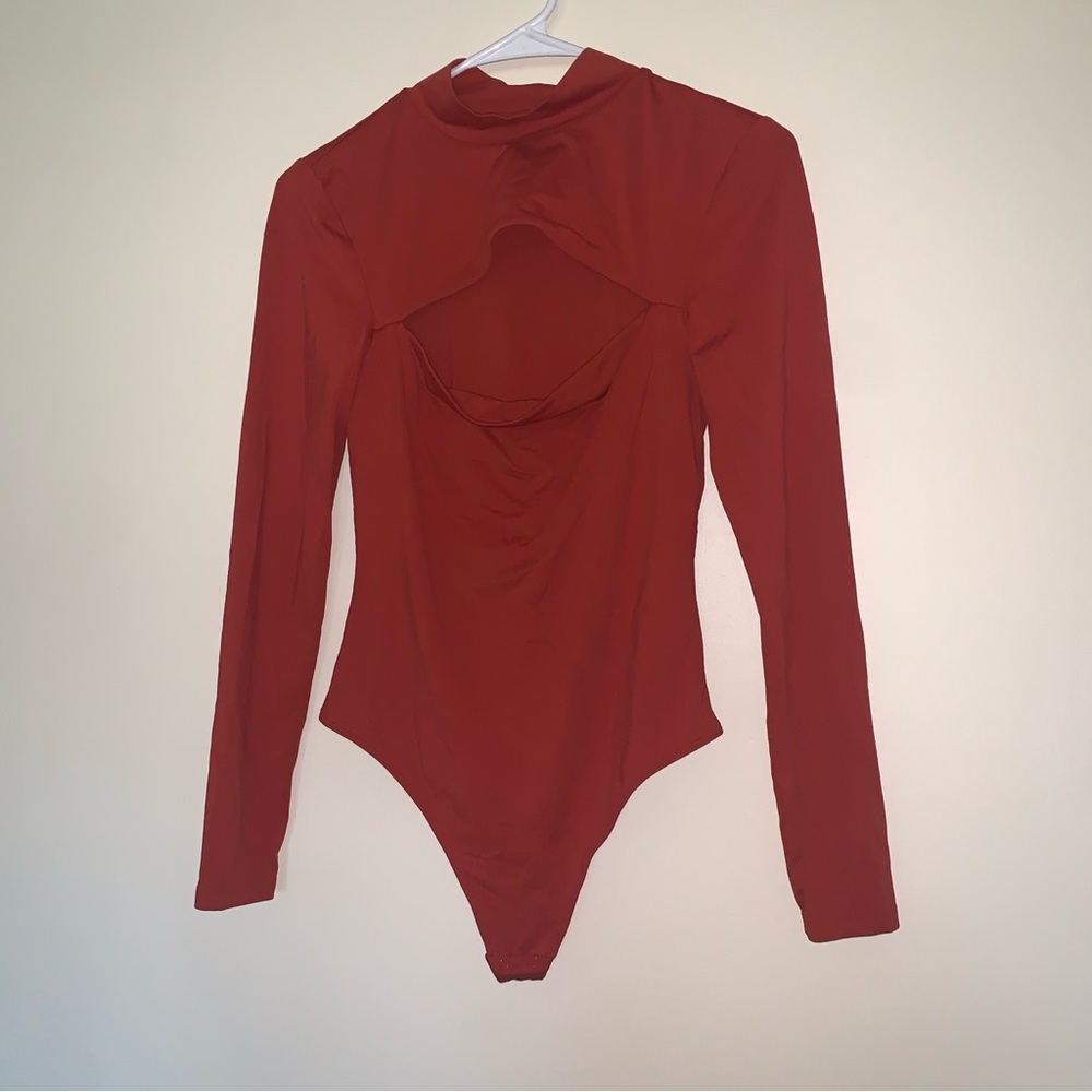 Babaton Rust Red Long Sleeve Cutout Bodysuit
